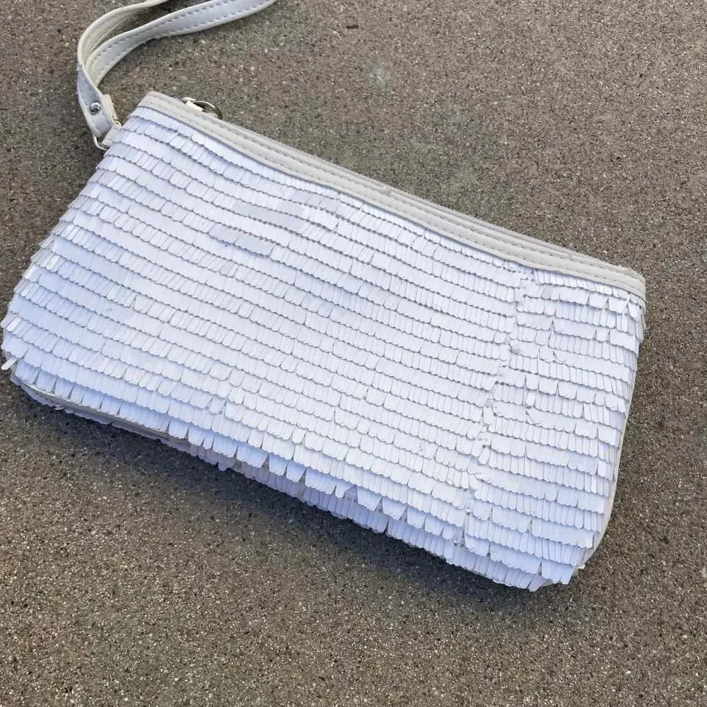 Sharif Designed in New York Y2K White Sequin Wristlet Clutch